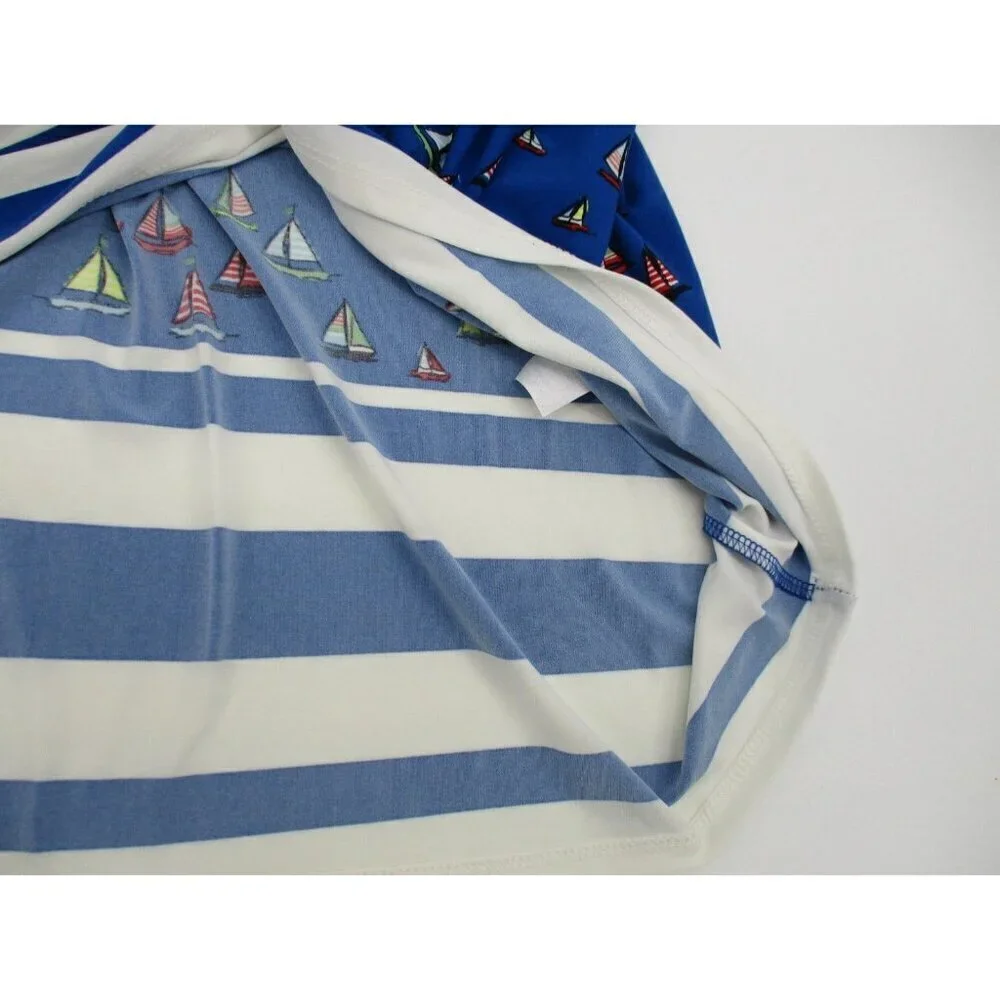 Leota Womens Dress 1X Long Blue Preppy Nautical Ships Boats Stretch Pullover
